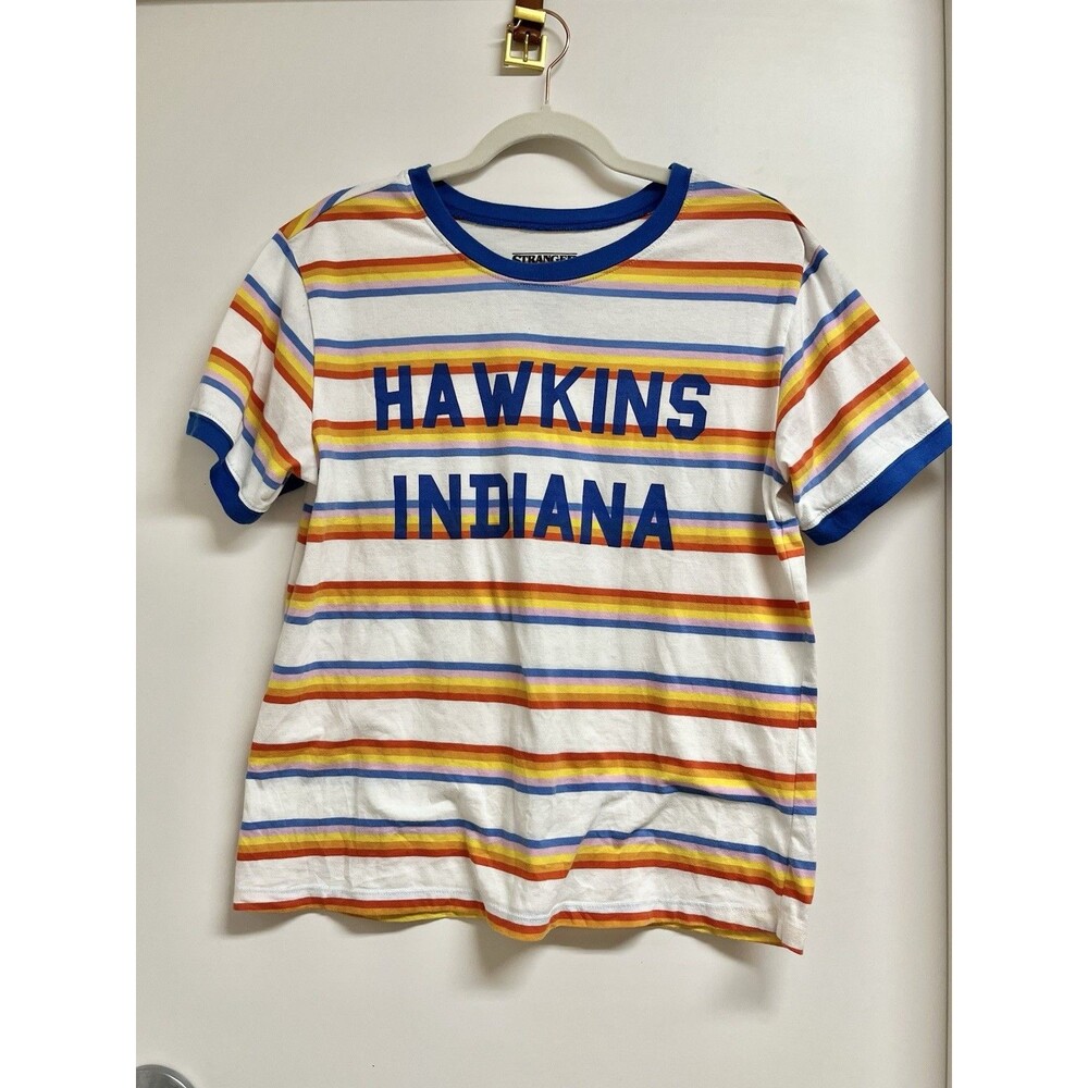 Stranger Things Women’s Tshirt XL Hawkins Indiana Striped Netflix